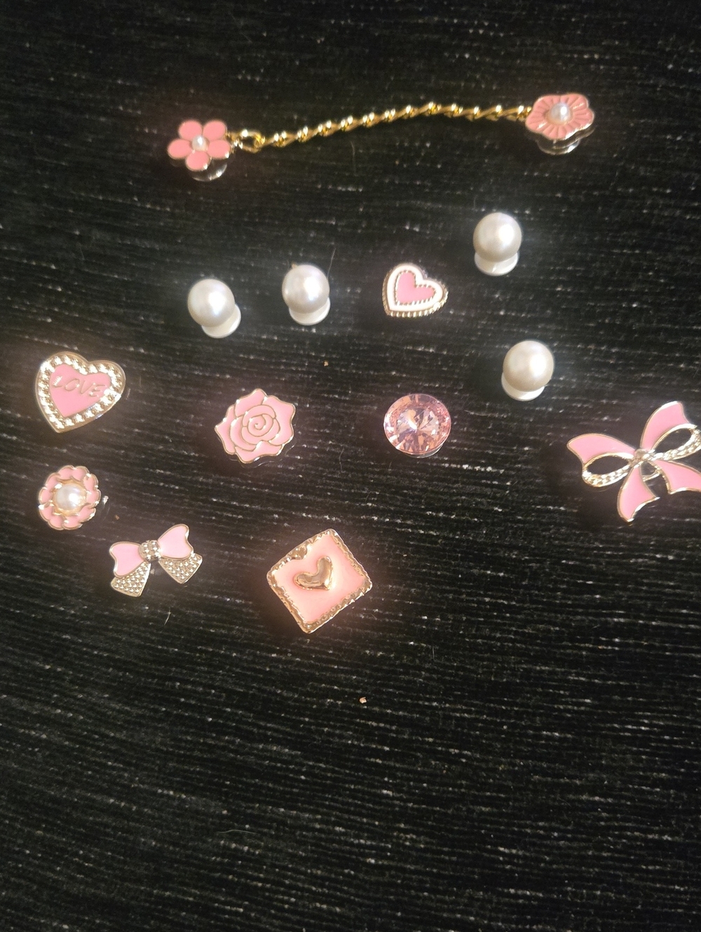 Jibbitz Shoe Charms Gold Pink Bows Pearls Hearts Chain - Picture 4 of 4